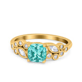 Vintage Style Art Deco Cushion and Marquise Wedding Engagement Ring Simulated Cubic Zirconia 925 Sterling Silver