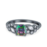 Vintage Style Art Deco Cushion and Marquise Wedding Engagement Ring Simulated Cubic Zirconia 925 Sterling Silver