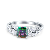 Vintage Style Art Deco Cushion and Marquise Wedding Engagement Ring Simulated Cubic Zirconia 925 Sterling Silver