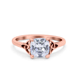 Celtic Art Deco Wedding Engagement Bridal Ring Round Simulated Cubic Zirconia 925 Sterling Silver