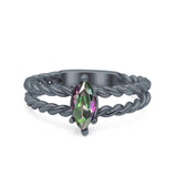 Double Rope Twisted Style Art Deco Marquise Wedding Engagement Ring Simulated Cubic Zirconia 925 Sterling Silver