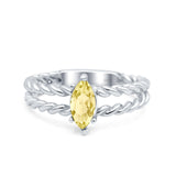 Double Rope Twisted Style Art Deco Marquise Wedding Engagement Ring Simulated Cubic Zirconia 925 Sterling Silver