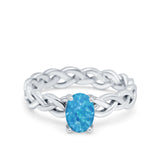 Celtic Weave Braided Style Oval Wedding Engagement Ring Simulated Cubic Zirconia 925 Sterling Silver