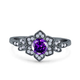 Halo Art Deco Cluster Floral Wedding Engagement Ring Round Simulated Cubic Zirconia 925 Sterling Silver