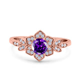 Halo Art Deco Cluster Floral Wedding Engagement Ring Round Simulated Cubic Zirconia 925 Sterling Silver