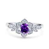 Halo Art Deco Cluster Floral Wedding Engagement Ring Round Simulated Cubic Zirconia 925 Sterling Silver