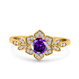 Halo Art Deco Cluster Floral Wedding Engagement Ring Round Simulated Cubic Zirconia 925 Sterling Silver