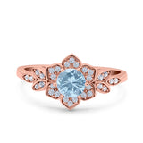 Halo Art Deco Cluster Floral Wedding Engagement Ring Round Simulated Cubic Zirconia 925 Sterling Silver