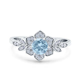 Halo Art Deco Cluster Floral Wedding Engagement Ring Round Simulated Cubic Zirconia 925 Sterling Silver