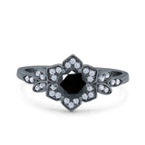 Halo Art Deco Cluster Floral Wedding Engagement Ring Round Simulated Cubic Zirconia 925 Sterling Silver