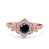 Halo Art Deco Cluster Floral Wedding Engagement Ring Round Simulated Cubic Zirconia 925 Sterling Silver