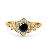 Halo Art Deco Cluster Floral Wedding Engagement Ring Round Simulated Cubic Zirconia 925 Sterling Silver