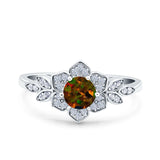 Halo Art Deco Cluster Floral Wedding Engagement Ring Round Simulated Cubic Zirconia 925 Sterling Silver