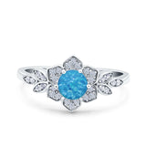 Halo Art Deco Cluster Floral Wedding Engagement Ring Round Simulated Cubic Zirconia 925 Sterling Silver