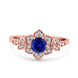 Halo Art Deco Cluster Floral Wedding Engagement Ring Round Simulated Cubic Zirconia 925 Sterling Silver