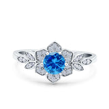 Halo Art Deco Cluster Floral Wedding Engagement Ring Round Simulated Cubic Zirconia 925 Sterling Silver