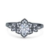 Halo Art Deco Cluster Floral Wedding Engagement Ring Round Simulated Cubic Zirconia 925 Sterling Silver