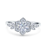 Halo Art Deco Cluster Floral Wedding Engagement Ring Round Simulated Cubic Zirconia 925 Sterling Silver