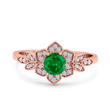 Halo Art Deco Cluster Floral Wedding Engagement Ring Round Simulated Cubic Zirconia 925 Sterling Silver