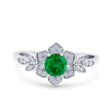 Halo Art Deco Cluster Floral Wedding Engagement Ring Round Simulated Cubic Zirconia 925 Sterling Silver