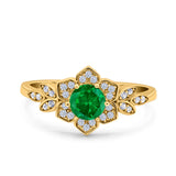 Halo Art Deco Cluster Floral Wedding Engagement Ring Round Simulated Cubic Zirconia 925 Sterling Silver