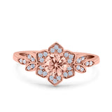 Halo Art Deco Cluster Floral Wedding Engagement Ring Round Simulated Cubic Zirconia 925 Sterling Silver