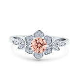 Halo Art Deco Cluster Floral Wedding Engagement Ring Round Simulated Cubic Zirconia 925 Sterling Silver