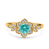 Halo Art Deco Cluster Floral Wedding Engagement Ring Round Simulated Cubic Zirconia 925 Sterling Silver