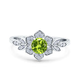 Halo Art Deco Cluster Floral Wedding Engagement Ring Round Simulated Cubic Zirconia 925 Sterling Silver