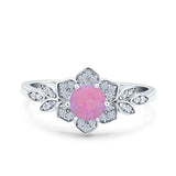 Halo Art Deco Cluster Floral Wedding Engagement Ring Round Simulated Cubic Zirconia 925 Sterling Silver