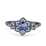 Halo Art Deco Cluster Floral Wedding Engagement Ring Round Simulated Cubic Zirconia 925 Sterling Silver