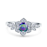 Halo Art Deco Cluster Floral Wedding Engagement Ring Round Simulated Cubic Zirconia 925 Sterling Silver