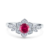 Halo Art Deco Cluster Floral Wedding Engagement Ring Round Simulated Cubic Zirconia 925 Sterling Silver