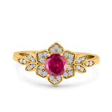 Halo Art Deco Cluster Floral Wedding Engagement Ring Round Simulated Cubic Zirconia 925 Sterling Silver