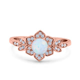 Halo Art Deco Cluster Floral Wedding Engagement Ring Round Simulated Cubic Zirconia 925 Sterling Silver