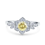 Halo Art Deco Cluster Floral Wedding Engagement Ring Round Simulated Cubic Zirconia 925 Sterling Silver