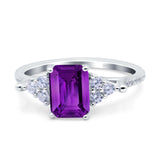 Art Deco Emerald Cut Wedding Bridal Ring Round Simulated Cubic Zirconia 925 Sterling Silver