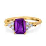 Art Deco Emerald Cut Wedding Bridal Ring Round Simulated Cubic Zirconia 925 Sterling Silver