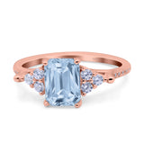 Art Deco Emerald Cut Wedding Bridal Ring Round Simulated Cubic Zirconia 925 Sterling Silver