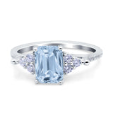 Art Deco Emerald Cut Wedding Bridal Ring Round Simulated Cubic Zirconia 925 Sterling Silver