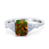 Art Deco Emerald Cut Wedding Bridal Ring Round Simulated Cubic Zirconia 925 Sterling Silver