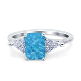 Art Deco Emerald Cut Wedding Bridal Ring Round Simulated Cubic Zirconia 925 Sterling Silver