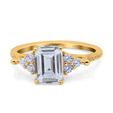 Art Deco Emerald Cut Wedding Bridal Ring Round Simulated Cubic Zirconia 925 Sterling Silver