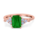 Art Deco Emerald Cut Wedding Bridal Ring Round Simulated Cubic Zirconia 925 Sterling Silver