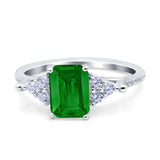 Art Deco Emerald Cut Wedding Bridal Ring Round Simulated Cubic Zirconia 925 Sterling Silver