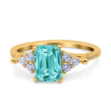 Art Deco Emerald Cut Wedding Bridal Ring Round Simulated Cubic Zirconia 925 Sterling Silver