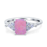 Art Deco Emerald Cut Wedding Bridal Ring Round Simulated Cubic Zirconia 925 Sterling Silver