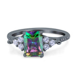 Art Deco Emerald Cut Wedding Bridal Ring Round Simulated Cubic Zirconia 925 Sterling Silver