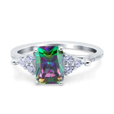 Art Deco Emerald Cut Wedding Bridal Ring Round Simulated Cubic Zirconia 925 Sterling Silver