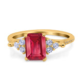 Art Deco Emerald Cut Wedding Bridal Ring Round Simulated Cubic Zirconia 925 Sterling Silver